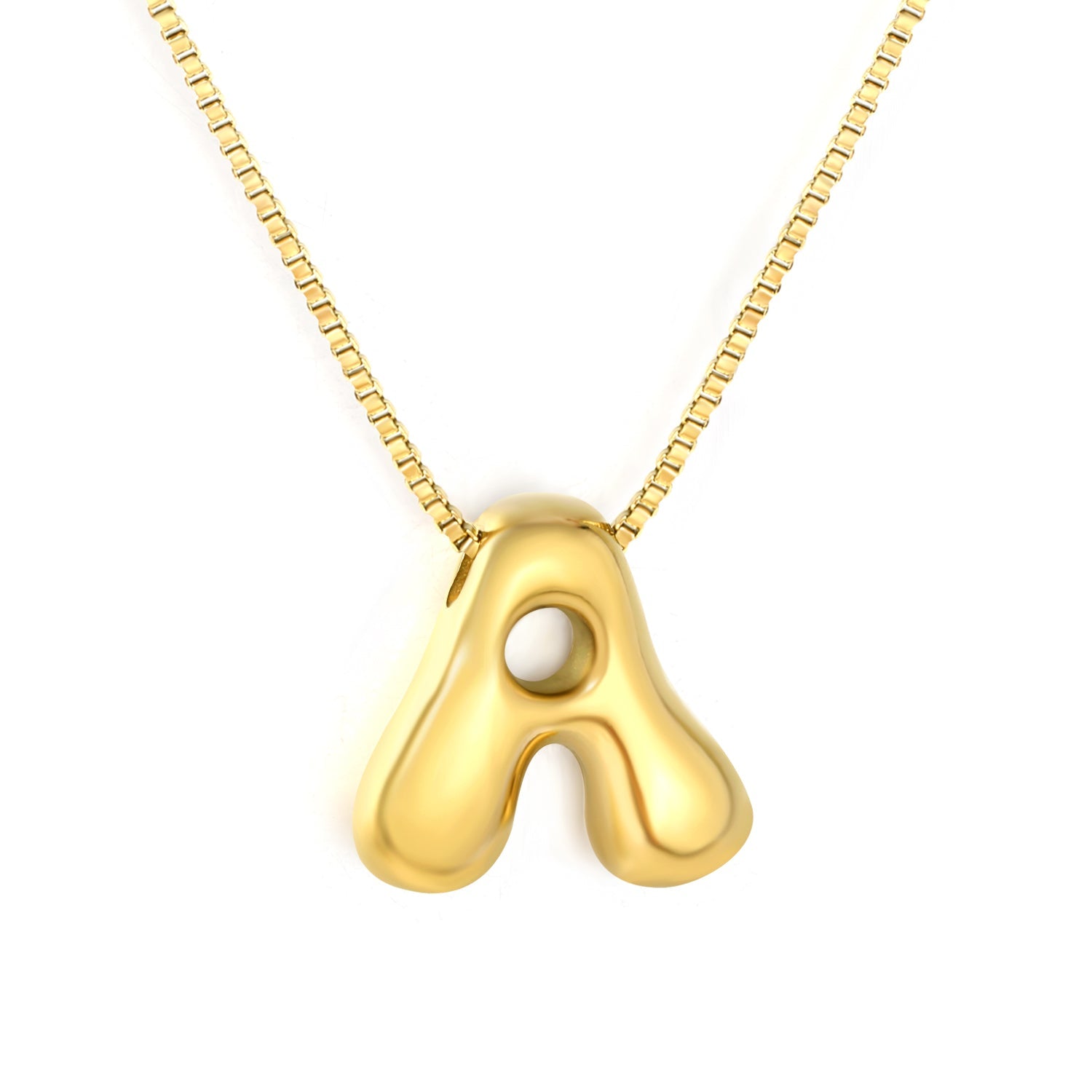 Alphabet Pendant A-Z 1.2 Box 40+5cm + 6mm Round Tail Tag Necklace Gold asonjewelry